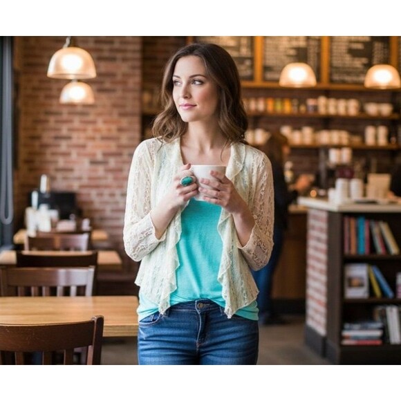 J Jill Ivory Stretch Lace Open Cardigan Large Romantic Fairycore Boho Sheer Y2K - Picture 1 of 12